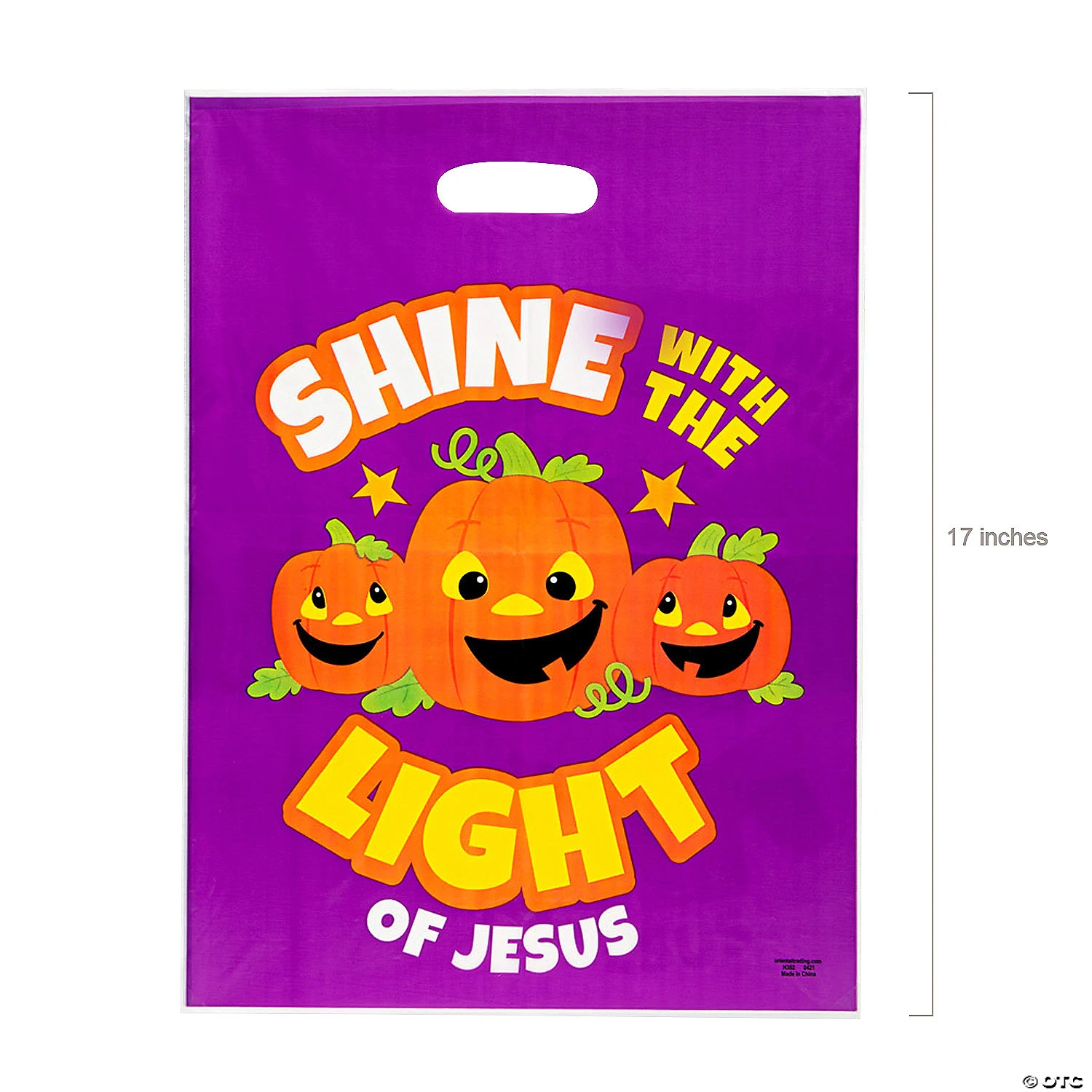 12 1/2" x 17" Bulk Christian Pumpkin Trick-Or-Treat Plastic Goody Bags - 50 Pc. 4 12 1/2" x 17" Bulk Christian Pumpkin Trick-Or-Treat Plastic Goody Bags - 50 Pc. - Image 2