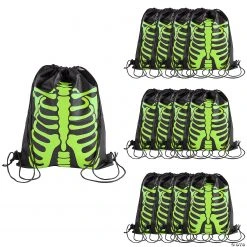 12" x 15" Medium Glow-in-the-Dark Skeleton Nonwoven Drawstring Bags – 12 Pc.