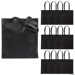15" x 17" Large Black Tote Bags - 12 Pc.