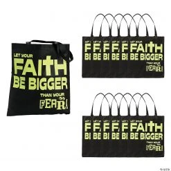 15" x 17" Large Nonwoven Glow-in-the-Dark Faith Over Fear Tote Bags - 12 Pc.