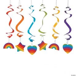 26" Rainbow Party Hanging Swirl Decorations - 12 Pc.