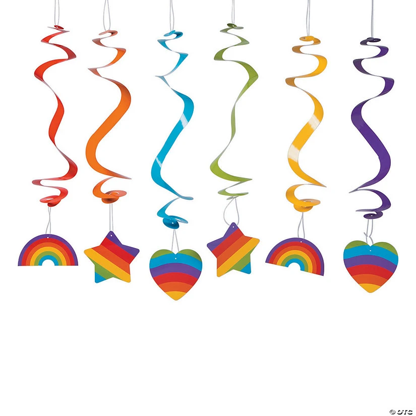 26" Rainbow Party Hanging Swirl Decorations - 12 Pc. 3 26" Rainbow Party Hanging Swirl Decorations - 12 Pc.
