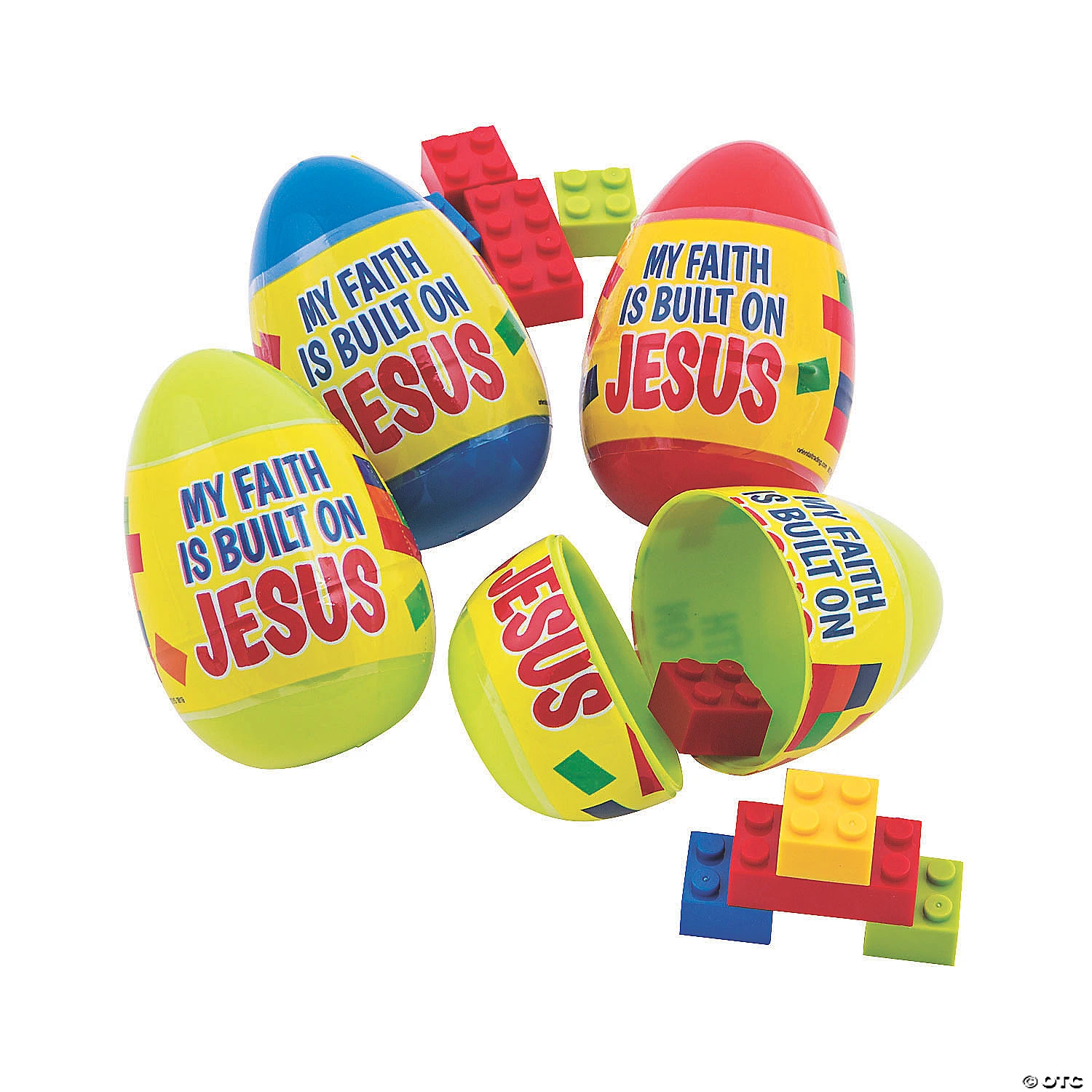 3" Built on Jesus Color Brick-Filled Plastic Easter Eggs - 12 Pc. 3 3" Built on Jesus Color Brick-Filled Plastic Easter Eggs - 12 Pc.
