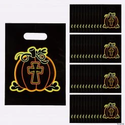 7" x 9 1/2" Bulk Neon Christian Pumpkin Goody Bags - 50 Pc.