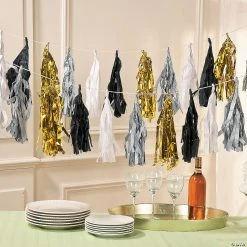 Black & White Tassel Garland 7 Black & White Tassel Garland -Cheap Halloween decorations Store black and white tassel garland13668823 a02