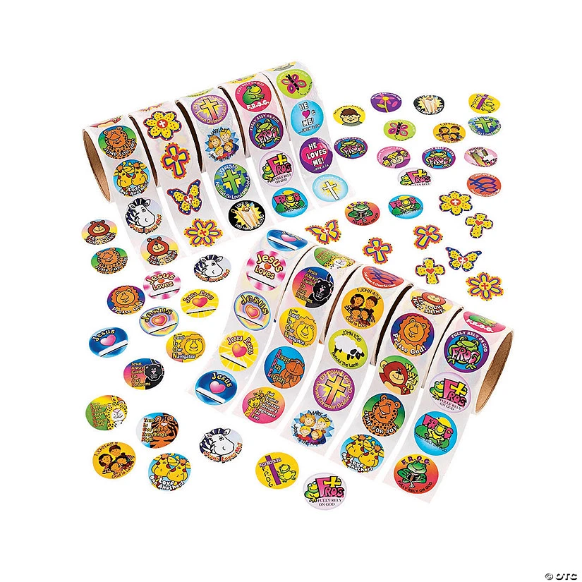 Bulk Religious Rolls of Stickers Assortment - 1000 Pc. 3 Bulk Religious Rolls of Stickers Assortment - 1000 Pc.