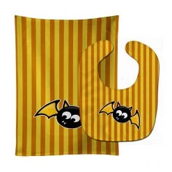 Caroline's Treasures, Halloween, Halloween Bat Orange Stripes Baby Bib & Burp Cloth, 11 x 18,