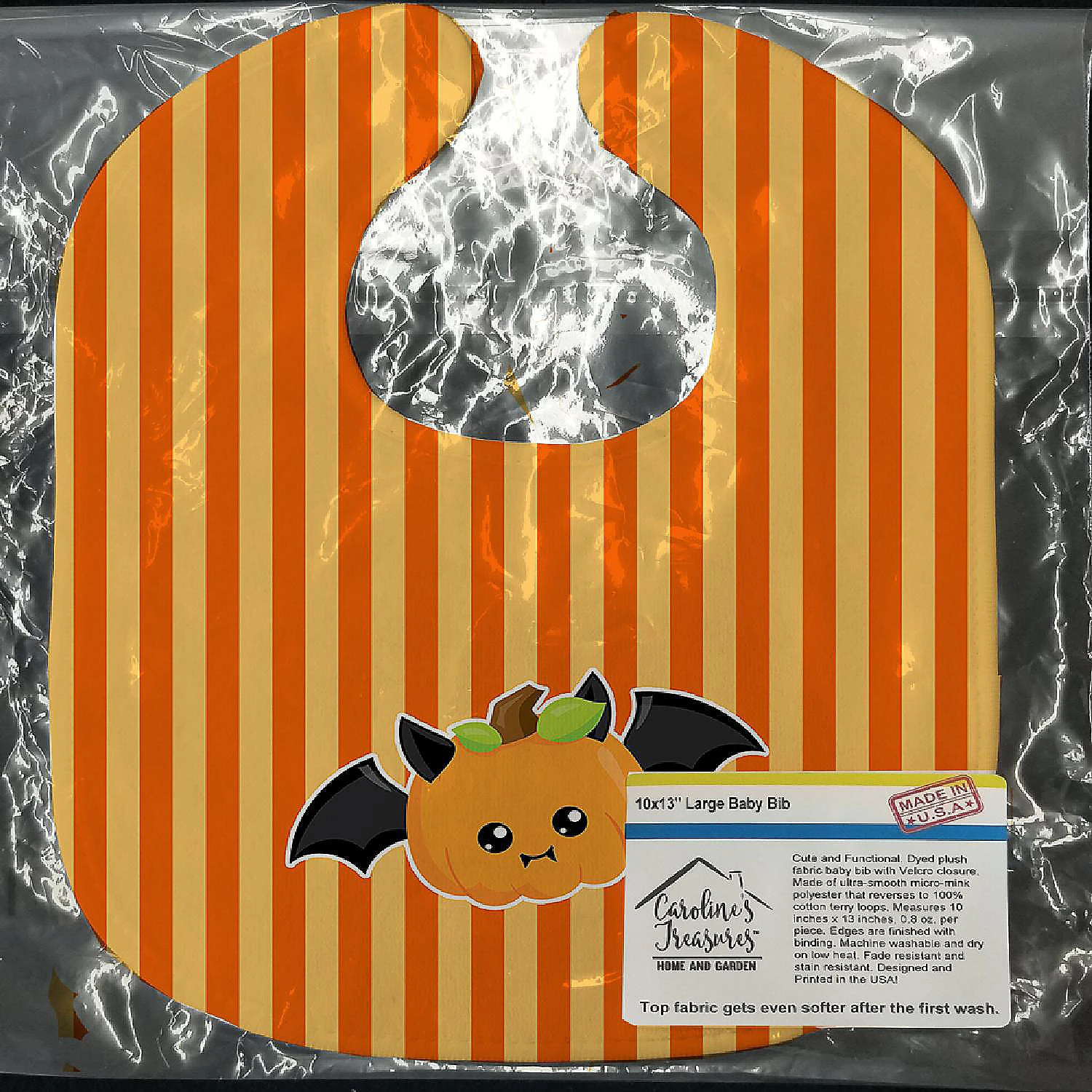 Caroline's Treasures, Halloween, Halloween Pumpkin Bat Baby Bib, 10 x 13, 4 Caroline's Treasures, Halloween, Halloween Pumpkin Bat Baby Bib, 10 x 13, - Image 2