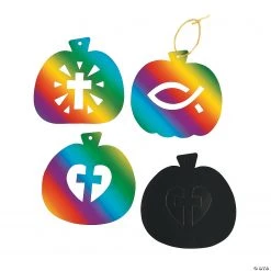 Christian Pumpkin Magic Color Scratch Ornaments with Cutout - 24 Pc.