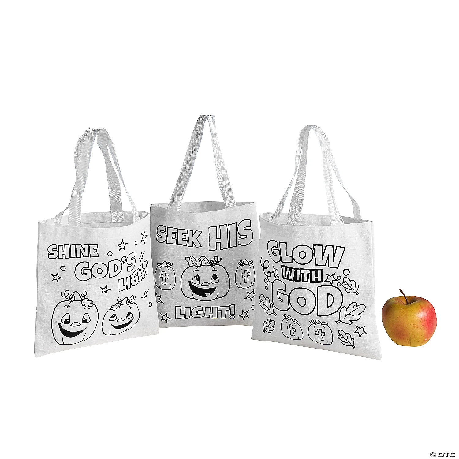 Color Your Own Mini Christian Pumpkin Canvas Tote Bags - 12 Pc. 3 Color Your Own Mini Christian Pumpkin Canvas Tote Bags - 12 Pc.
