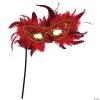 Feather Mask With Stick -Cheap Halloween decorations Store feather mask with stickti21