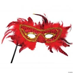 Feather Mask With Stick -Cheap Halloween decorations Store feather mask with stickti21 a01
