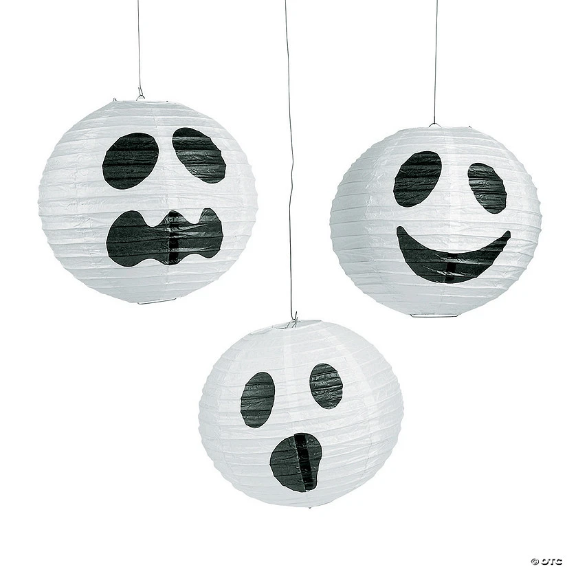 Ghost Hanging Paper Lanterns Halloween Decorations - 6 Pc. 3 Ghost Hanging Paper Lanterns Halloween Decorations - 6 Pc.