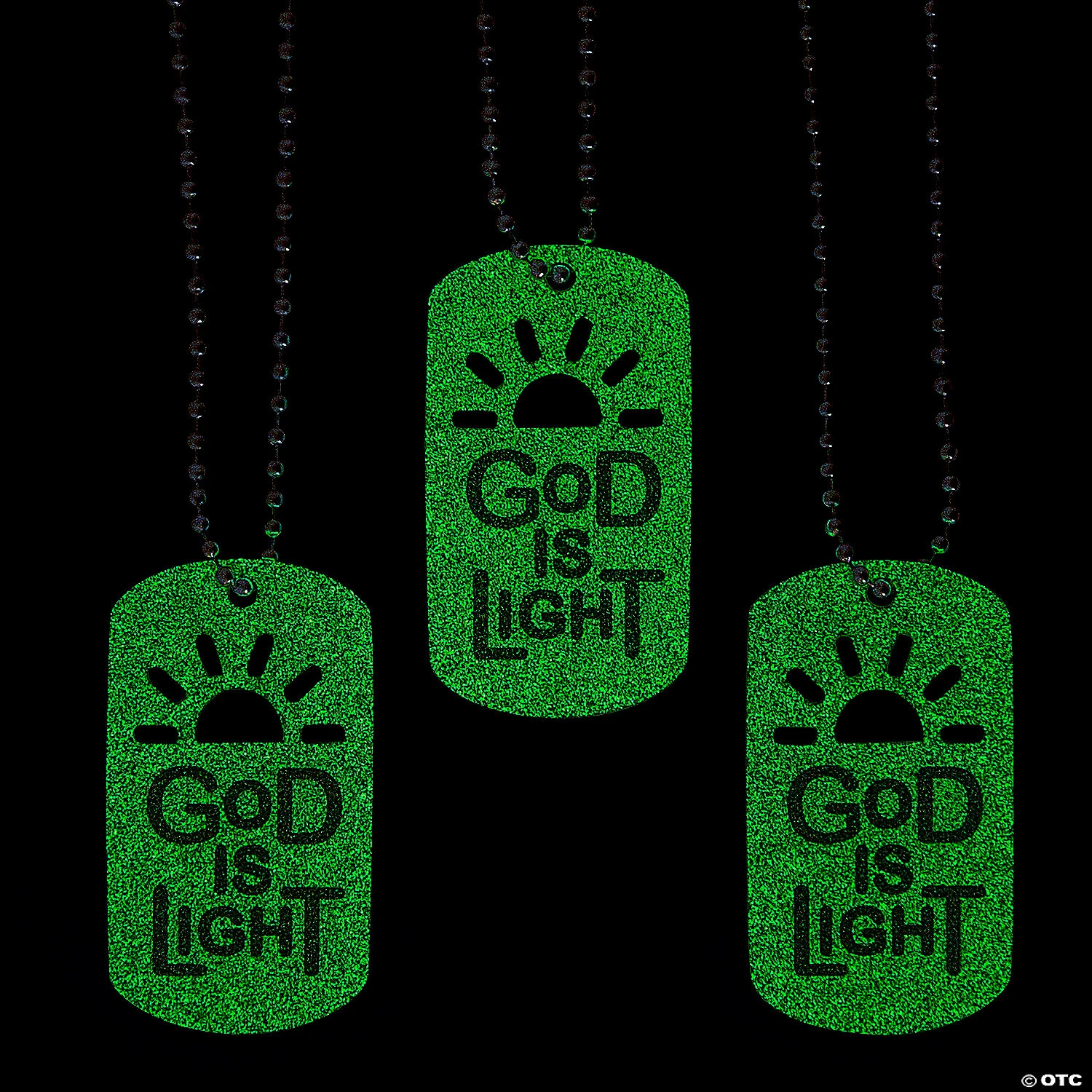 Glow-in-the-Dark God is Light Dog Tag Necklaces - 12 Pc. 3 Glow-in-the-Dark God is Light Dog Tag Necklaces - 12 Pc.