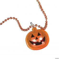 Halloween Bead Necklaces with Light-Up Pumpkin - 12 Pc. -Cheap Halloween decorations Store halloween bead necklaces with light up pumpkin 12 pc 25 3346a a01