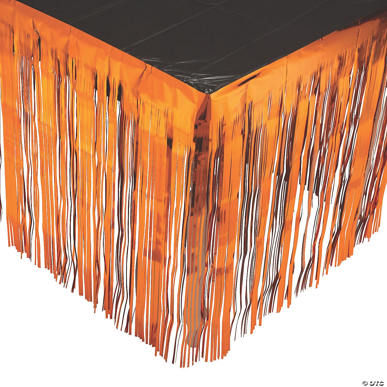 Orange Metallic Fringe Plastic Table Skirt 3 Orange Metallic Fringe Plastic Table Skirt