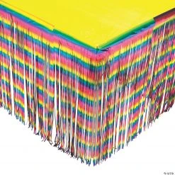 Rainbow Metallic Fringe Plastic Table Skirt