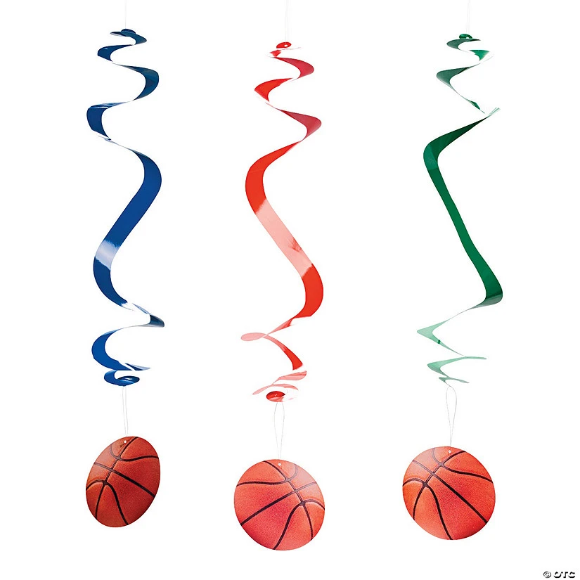 Red/Green/Blue Basketball Hanging Swirl Decorations - 12 Pc. 3 Red/Green/Blue Basketball Hanging Swirl Decorations - 12 Pc.