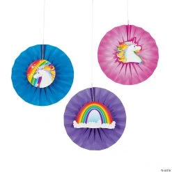 Unicorn Hanging Fans with Icons - 12 Pc.